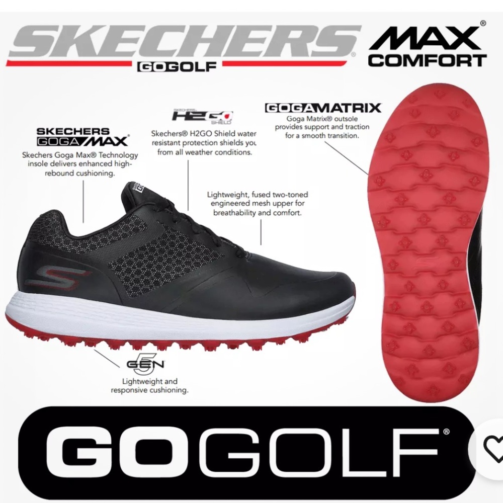 Skechers Go Golf Black and Red Comfort Max Dri-Lex Sneakers Size 10 - Picture 3 of 16